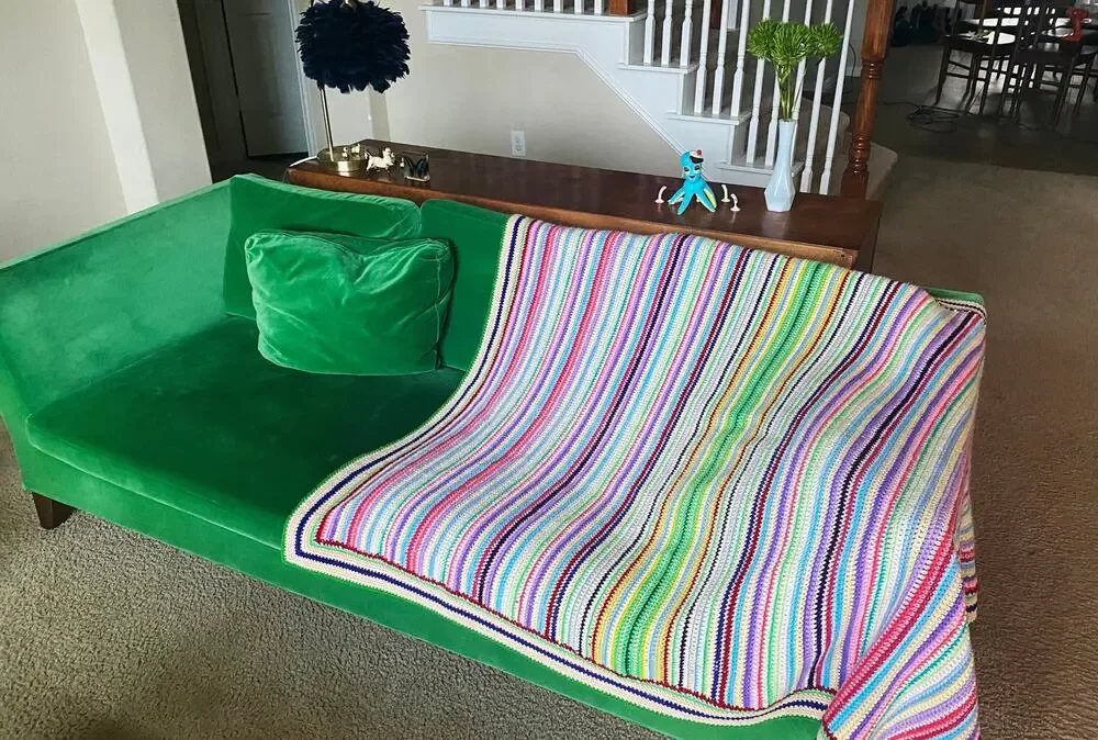 vintage 70s RAINBOW STRIPED AFGHAN colorful handmade blanket retro home decor